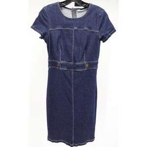 NY&CO Stretch Denim Blue Jean Button Accent Cap Sleeve Sheath Dress Size XS